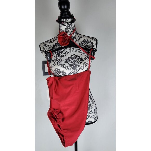 SAME LOS ANGELES One Piece Swimsuit Womens Color Red Sz Small Flower Be - Picture 1 of 11
